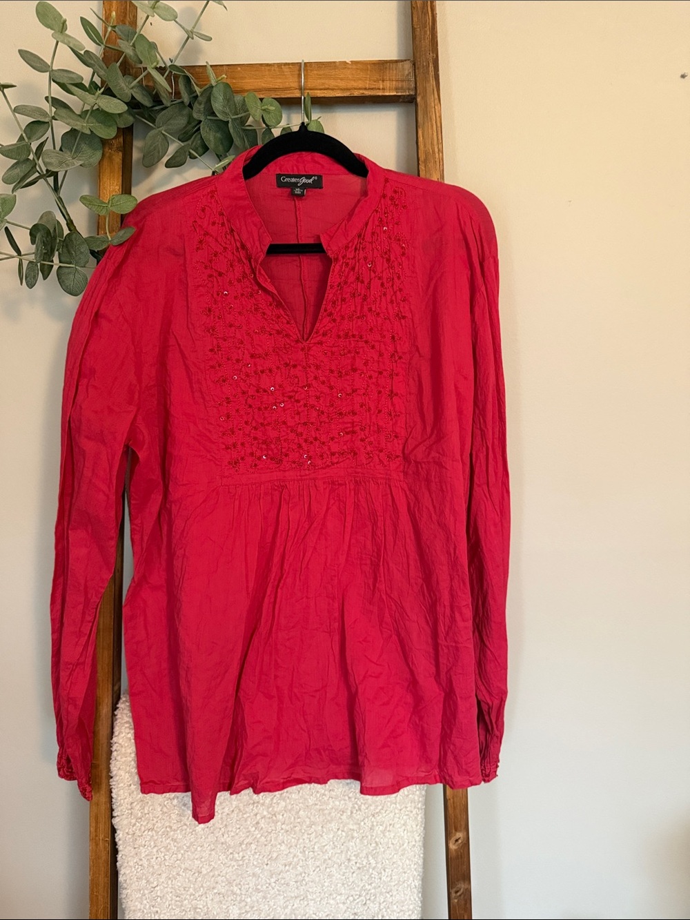 Crimson Embroidered Long-Sleeve Tunic - Cream & Violet Label